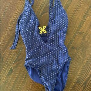 Trina Turk Blue One Piece Swimwear with Ribbed Texture